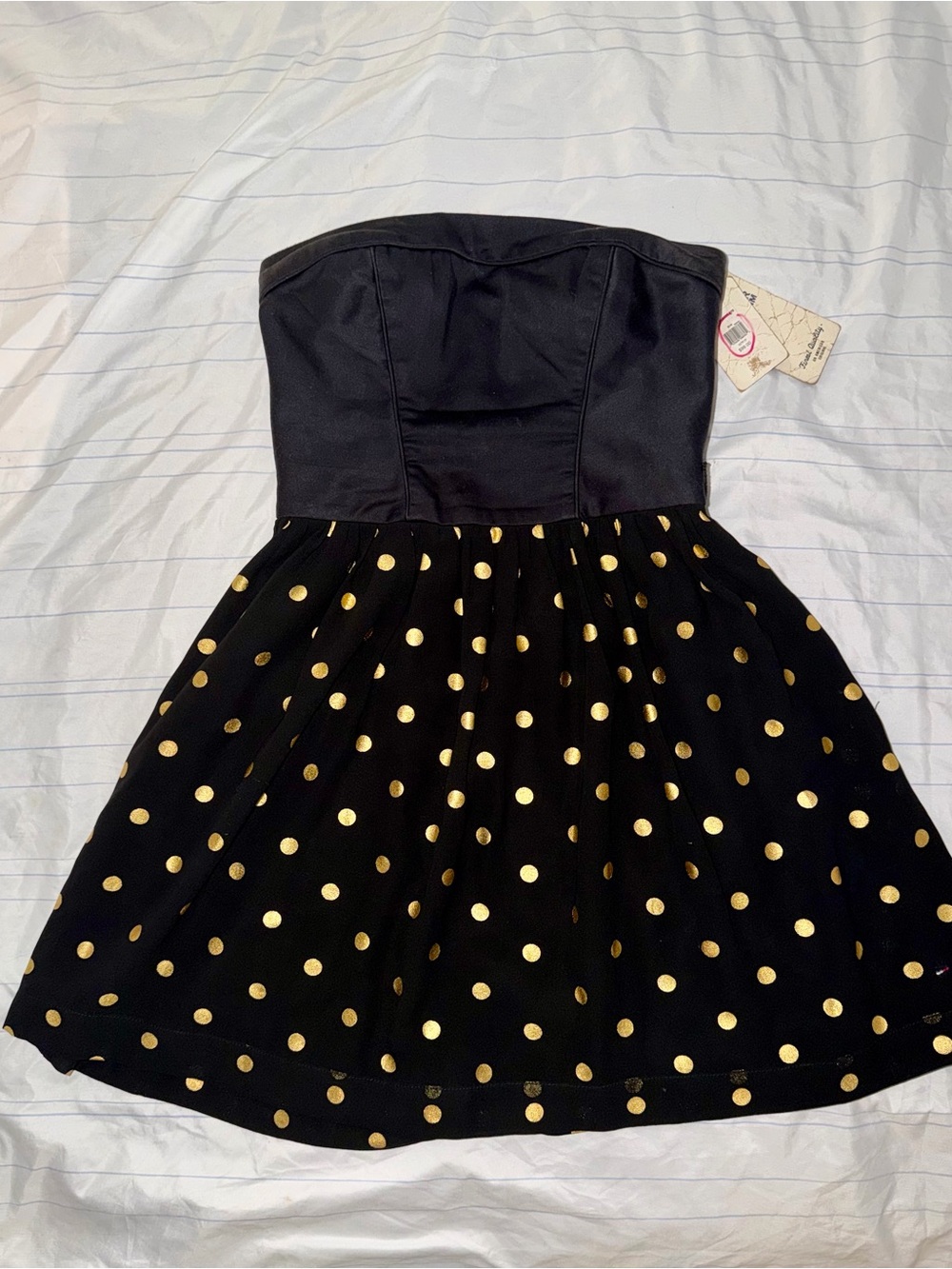 Tommy Hilfiger Women’s size XS Vintage Black Strapless Dress with Gold Polka Dot